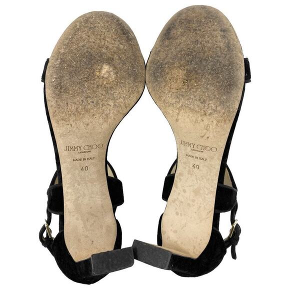 Jimmy Choo Molly 85 Sandals Black Crushed Velvet Heels Size 40 with Box - Picture 7 of 9